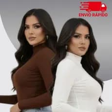 Kit 2 Body Feminino Moda Gringa Básico Estiloso Tendencia Gola Alta Manga Longa Segunda Pele Suplex