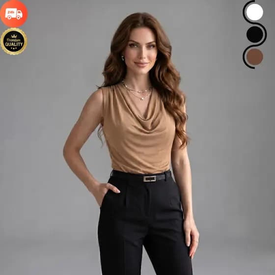 Blusa Regata Feminina Gola Boba Elegante Suplex Moda Verão Social Casual