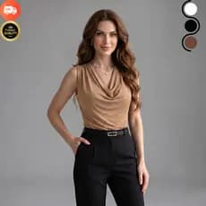 Blusa Regata Feminina Gola Boba Elegante Suplex Moda Verão Social Casual