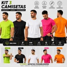 3 Camiseta Masculina Dry Fit Academia Fitness Não Esquenta Secagem Rápida Treino Corrida Confortável
