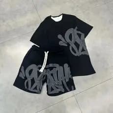 Conjunto Syna Conjunto Verão Streetwear Rap Short Moletom Aeshetic Camiseta Y2K Trap Drip