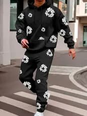 Conjunto Moletom Estilo Urbano Floral Alternativo Y2k Tendência Streetwear Algodão Rei
