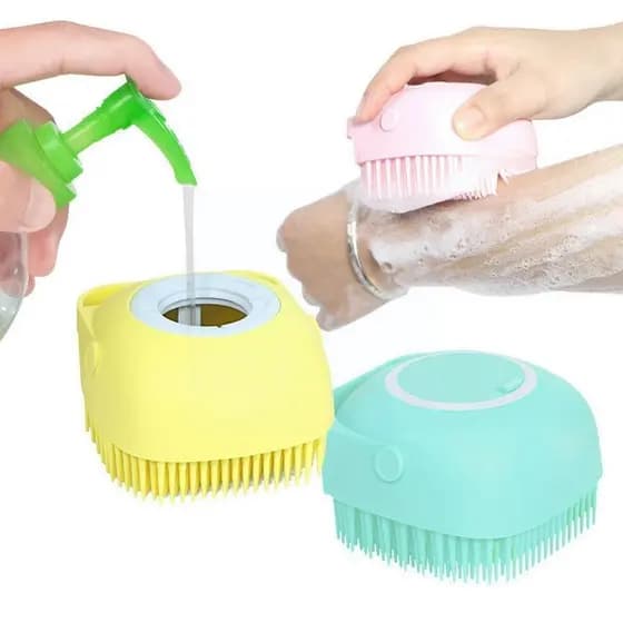 Esponja Banho Silicone Dispense Massagem Escova Pet Shampoo