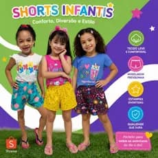 Short Infantil Feminino Tactel Estampado | Tamanhos 2, 4, 6 e 8 Anos | Confortável e Leve para o Dia a Dia