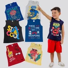 Kit 5 Regatas Infantis Masculinos – Tamanhos 2, 4, 6 e 8 Anos