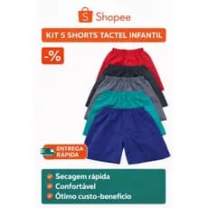 🩳 Kit 05 Shorts Tactel Infantil – 2, 4, 6 e 8 Anos