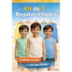 👕 Kit 3 Regatas Infantis Lisas 100% Algodão – Menino | Tam. 2 ao 8