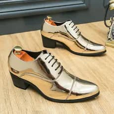 Novo Masculino Britânico Azul Ouro Preto Couro Patente Altura Crescente Sapatos Monge Cinta Formal Casamento Baile Regre