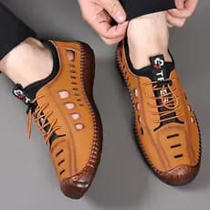 Couro Macio Masculino 2024 Verão Sandálias De Respirável Antiderrapante Sola De Tendão De Vaca Sapatos Casuais Ao Ar Liv