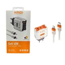 Super Carregador de Tomada Fonte Turbo ORIGINAL KAIDI KD-692CL 45W IOS Lightning USB com cabo Tipo C para IOS Lightning