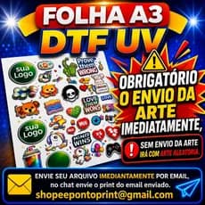 Adesivo DTF UV A3 | Alta Qualidade | Pronto para Aplicar - ENVIAR ARQUIVO NO EMAIL