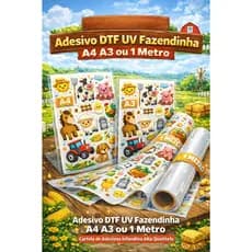 Adesivo Fazendinha Infantil DTF UV A4 A3 ou 1 Metro – Cartela Animais Fazenda Decorativo