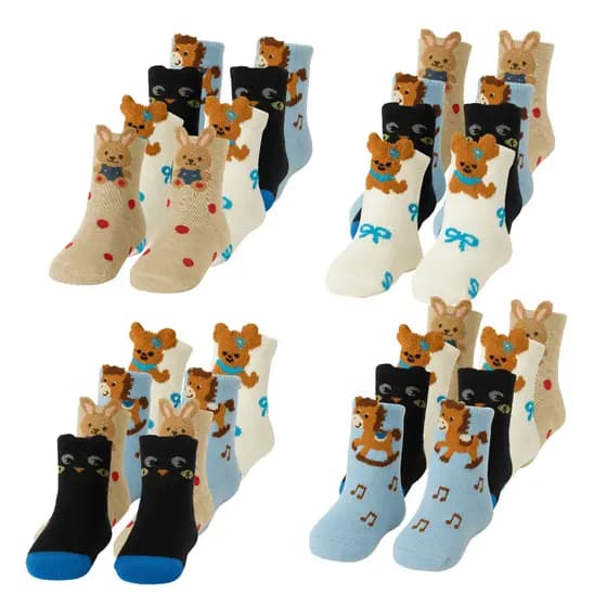 Kit 12 6 e 3 Pares Meia Infantil Menino Estampas Alegre Animal com Orelhinhas
