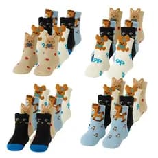 Kit 12 6 e 3 Pares Meia Infantil Menino Estampas Alegre Animal com Orelhinhas