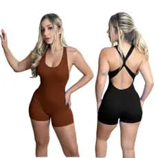 Macaquinho Feminino Fitness Academia Tecido Canelado Super Premium Costas Aberto Nua em X