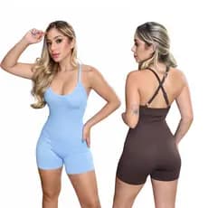 Macaquinho Academia Feminino Com Bojo Tecido Canelado Premium Fitness