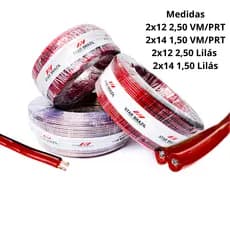 Cabo de Som Automotivo Paralelo Bicolor 2 vias 2x12mm 2,5mm e  2x14 1,50mm 50 ou 100 metros