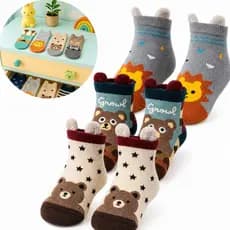 Kit 12, 6 ou 3 Pares de Meia Infantil Menino com Bichinhos e Orelhinhas
