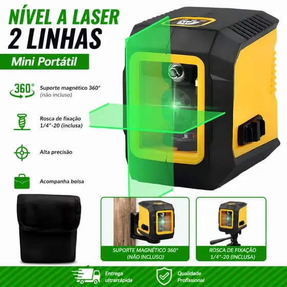Nivel a Laser Profissional com 2 Linhas 20 Metros Auto Nivelamento Portátil