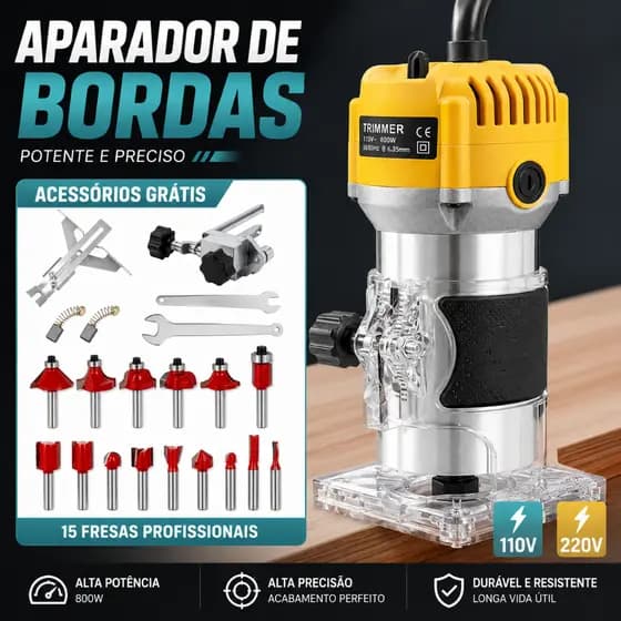 Tupia Laminadora 800W e Jogo de Fresas 15 Peças Acabamento Profissional