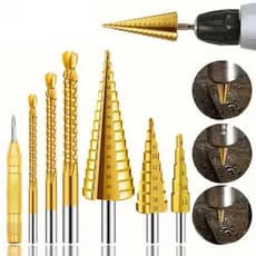 Jogo 3/7 Brocas Escalonadas de Aço Titânio 12-32mm Brocas de Corte Lateral HSS 3-8mm para madeira porcelanato