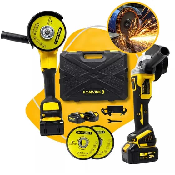 Esmerilhadeira Angular Elétrica Portátil 125mm Com 2 Baterias De 21V Recarregável E Disco De Corte