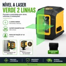 Nível a Laser Autonivelante 360 Grau Luz Verde 2 Linhas Portátil 20m com Baterias para Construção e Reformas