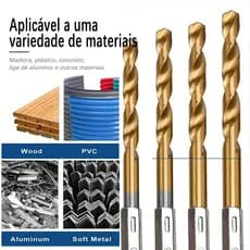 13 Jogo de Brocas para Furadeira 1/4" Hexagonais em Titânio HSS para Madeira Plástico Metal