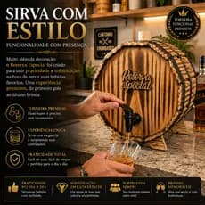 Barril Redondo 1L c/ pé Dispenser Bebidas  Rústico Bar Cozinha Madeira Pinus