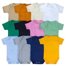 Kit 3 Body Bebê Manga Curta Liso Reativo Suedine 100% Algodão Menino Menina Com Cores Sortidas