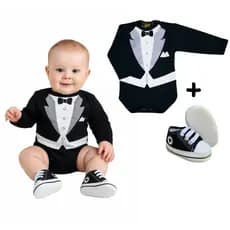 Kit 2 Peças Body Bebê Manga Longa Estampada + Tênis Sapatinho Star Preto