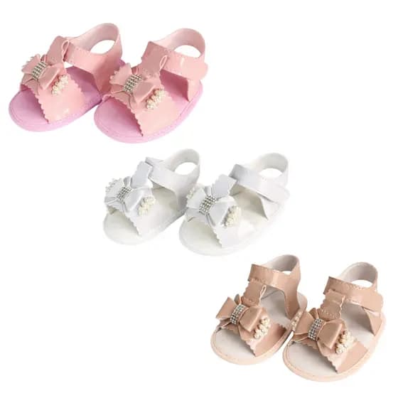 Sandalia Bebê Infantil Menina 0 a 9 Meses Confortavél Laço Glitter Perolas Luxo