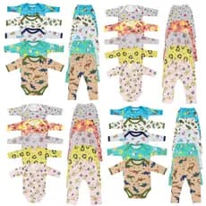 Kit 10 Peças Enxoval Bebê Body Manga Longa + Mijão vira pé Estampada Sortidas Meia Estação