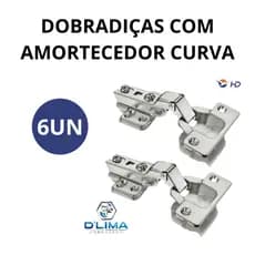 Kit 6 Dobradiças Curva Com Amortecedor Calço Fixo 35mm Armário Moveis