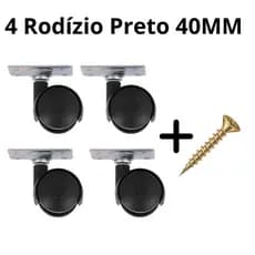 Kit 4 Rodízio Plástico Preto 40mm Rodinhas Giratório