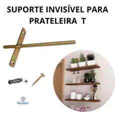 Kit 2 Suporte Oculto Invisível Tipo T para Prateleira Efeito Flutuante, Aço Forte