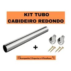 Kit Tubo Cabideiro REDONDO Arara  Para Moveis e Guarda Roupas 120cm