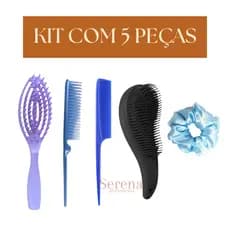 Kit 4 Escovas de Cabelo + Xuxinha de Cetim  Mágica 3 Fileiras Cabo Fino Cachos Lisos Finalização