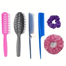 Kit 4 Escova De Cabelo Touca De Cetim Xuxinha 3 Fileiras Cabo Fino Finalização Cacho Liso
