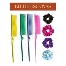 Pente 3 Fileiras Para Fitagem Kit Com 4 Escovas 4 Xuxinhas Finalização de Cabelo Ondulado Acessórios