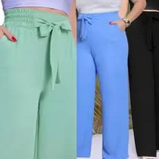 Calça Pantalona femenina Duna  Plus Size Elástico Na Cintura Alta Costura Reforçada