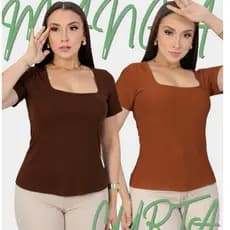 kit 2 blusa femenina estilosa elegante casual decote quadrado manga curta tamanho unico