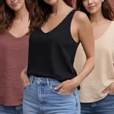Kit 3 Blusa Feminina Regata Alça Larga em  Duna, Modelagem Moderna