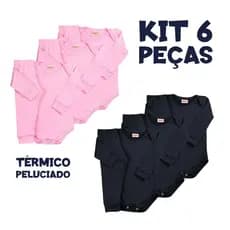 Kit 6 peças térmicas body e calça infantil peluciado unissex bebê menino menina RN ao GG