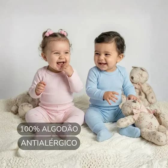 Kit 2 Peças Conjunto Canelado Body e Calça Bebê Infantil 100% Algodão Antialérgico