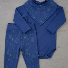 Kit 3 Peças Conjunto Trio Bebê Longo Body/Babador/Calça Algodão