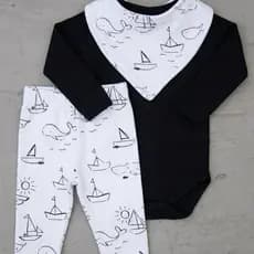 Kit 3 Peças Conjunto Trio Bebê Longo Body/Babador/Calça Algodão