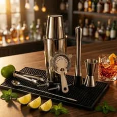 Kit Bartender Completo 9 Peças Coqueteleira Inox 820ml Tapete Escorredor TORVANI