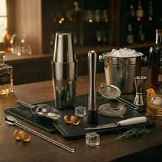 Kit Bar Completo 11 Peças Aço Inox - Coqueteleira Boston, Tábua de Corte e Tapete Escorredor Barmat | Envio Imediato