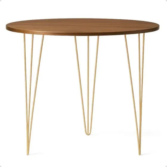 1 Mesa Redonda Tampo MDF Laqueado Boho Chic 70cm Diâmetro Para Padaria Apartamento Bistrô Restaurante Pés Dourado 75cm